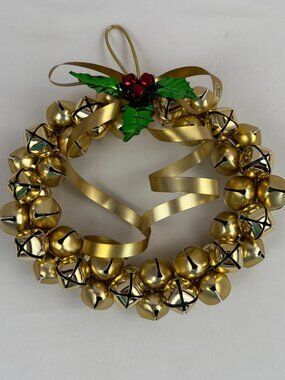 Vintage Gold Jingle Bell Wreath Metal